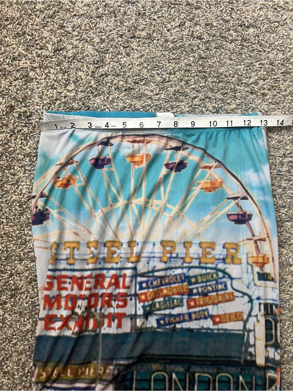 Nu Label Y2K Festival Ready Pencil Skirt Ferris Wheel Print in Blue and Tan - Picture 6 of 7